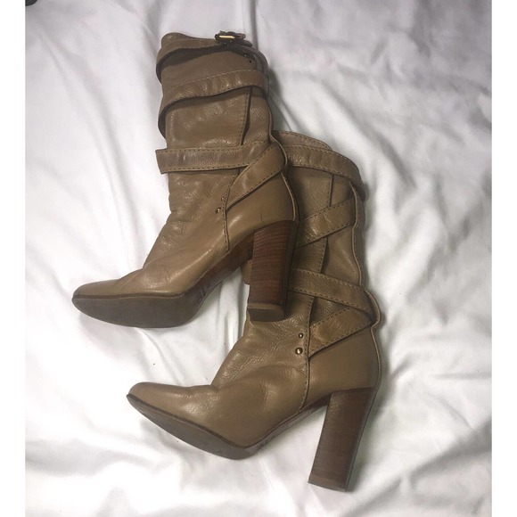 CHLOE Mid-Calf Leather Paddington Prince Strap Buckle Tan Boots Size 36.5 US 5.5 - Picture 6 of 9